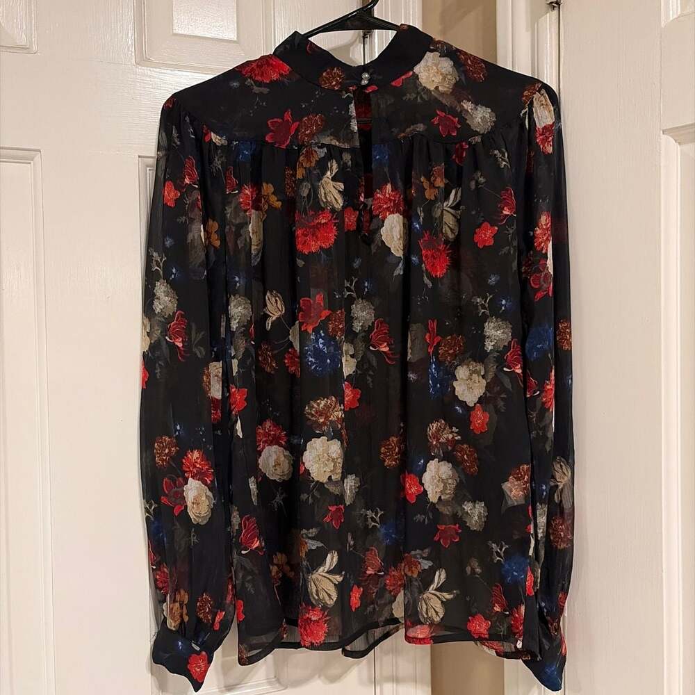 Lucky Brand Women's Floral Keyhole Long Sleeve Peasant Blouse